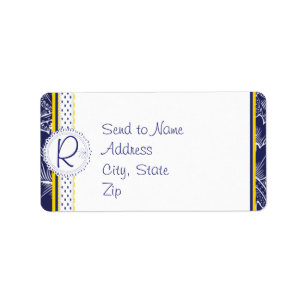 Royal Blue and Yellow Sunflowers Monogram Address Label