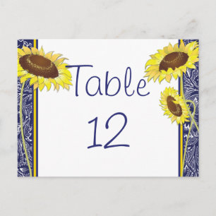 Royal Blue and Yellow Sunflowers Table Card
