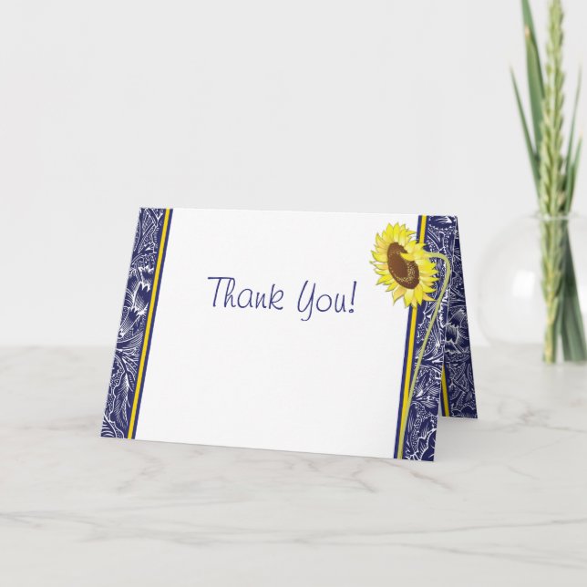Royal Blue and Yellow Sunflowers Thank You Card (Front)