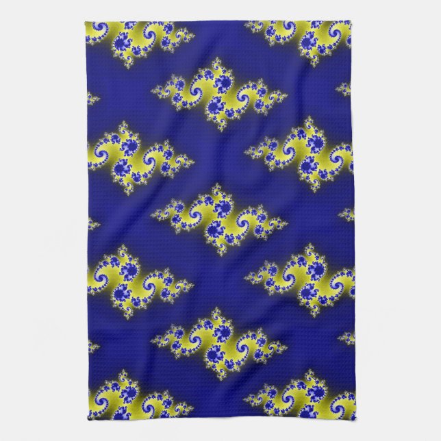 Royal Blue and Yellow Swirls Tea Towel (Vertical)