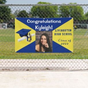 Royal Blue and Yellow Vinyl Graduation Photo Banner