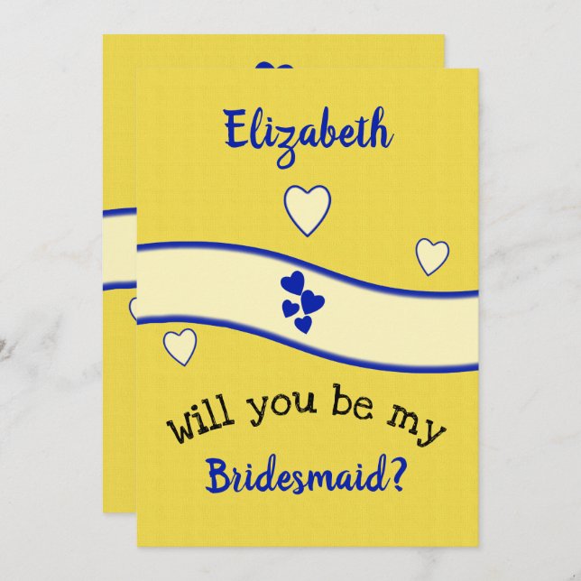 Royal blue and yellow will you be my Bridesmaid Invitation (Front/Back)