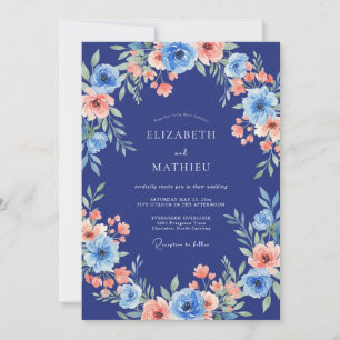 Royal Blue Anemone Romantic Wedding Invitation