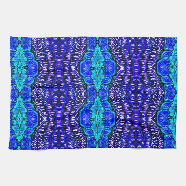 royal blue aqua hippie tiedye rug pattern tea towel (Horizontal)