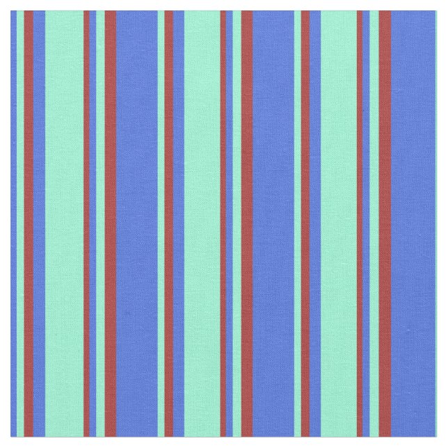 Royal Blue, Aquamarine & Brown Pattern of Stripes Fabric (Close Up)
