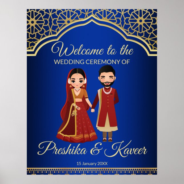 Royal blue arabian arch Hindu couple Indian   Poster (Front)