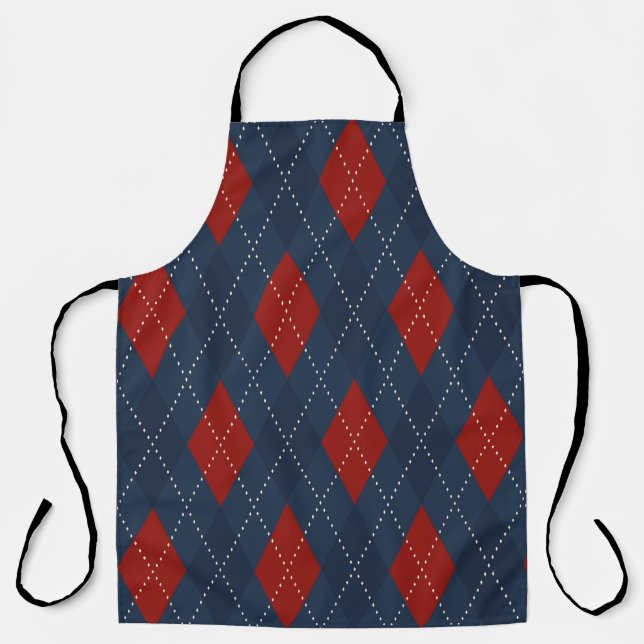 Royal Blue Argyle Christmas Pattern Apron (Front)