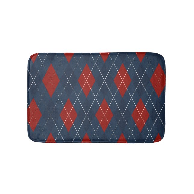Royal Blue Argyle Christmas Pattern Bath Mat (Front)