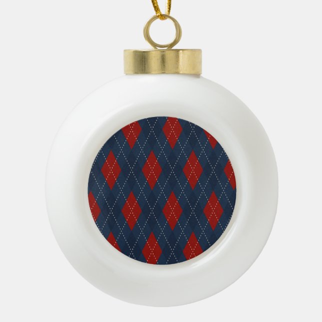 Royal Blue Argyle Christmas Pattern Ceramic Ball Christmas Ornament (Front)