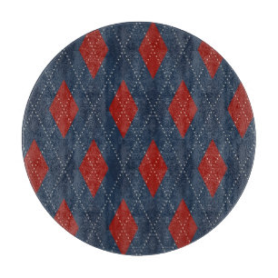 Royal Blue Argyle Christmas Pattern Cutting Board