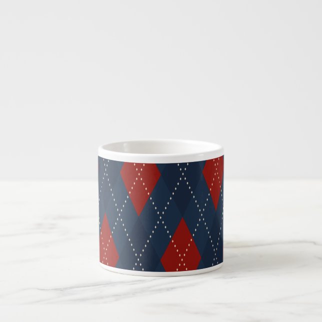 Royal Blue Argyle Christmas Pattern Espresso Cup (Front)