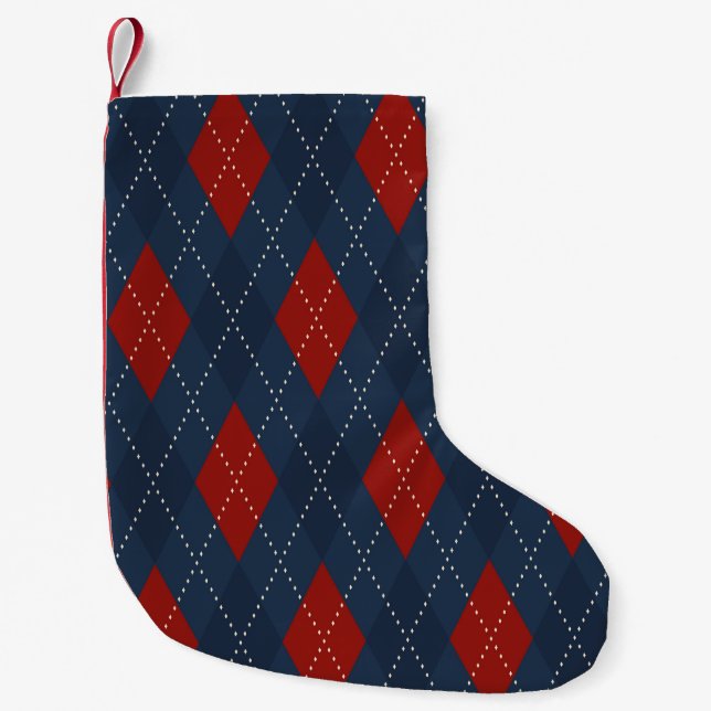 Royal Blue Argyle Christmas Pattern Small Christmas Stocking (Front)