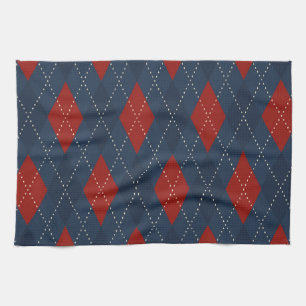 Royal Blue Argyle Christmas Pattern Tea Towel