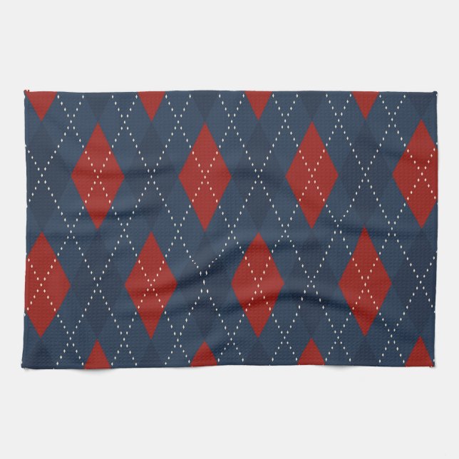 Royal Blue Argyle Christmas Pattern Tea Towel (Horizontal)