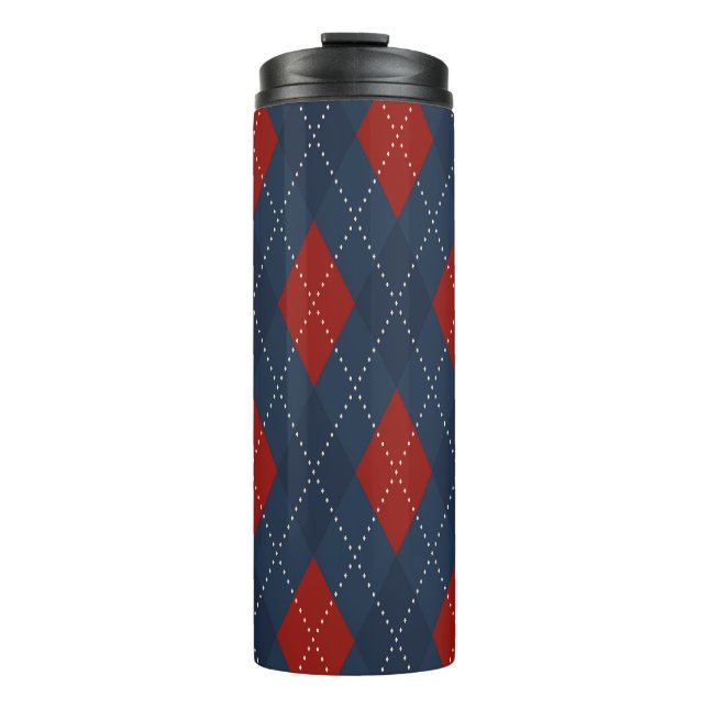 Royal Blue Argyle Christmas Pattern Thermal Tumbler (Front)