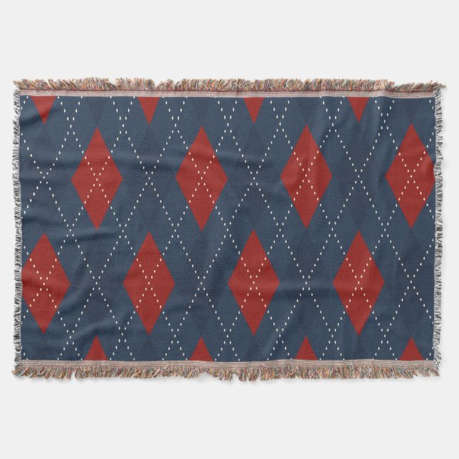 Royal Blue Argyle Christmas Pattern Throw Blanket (Front)