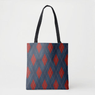 Royal Blue Argyle Christmas Pattern Tote Bag
