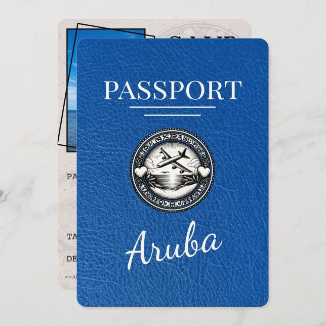 Royal Blue Aruba Passport Save The Date (Front/Back)