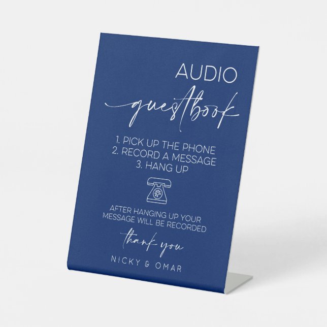 Royal Blue Audio Guestbook Wedding Reception Pedestal Sign (Front)