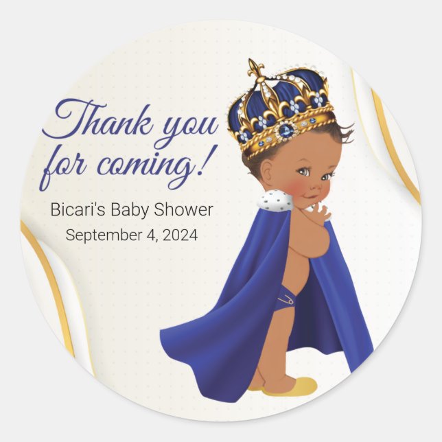 Royal Blue baby prince medium skin Cupcake Topper Classic Round Sticker (Front)