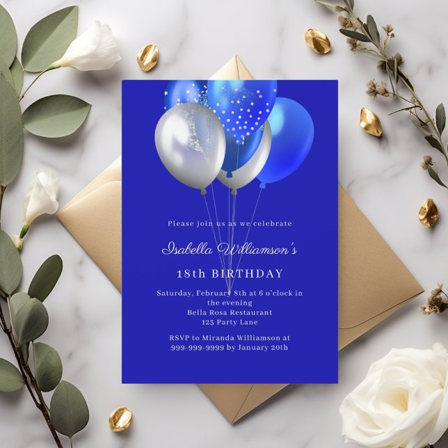 Royal blue balloons birthday invitation (Creator Uploaded)