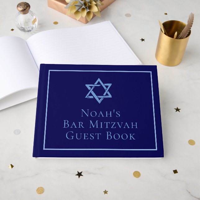 Royal Blue Bar Mitzvah Party Star of David Guest Book (Front Open)