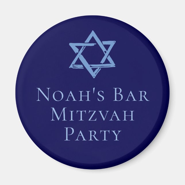 Royal Blue Bar Mitzvah Party Star of David Magnet (Front)