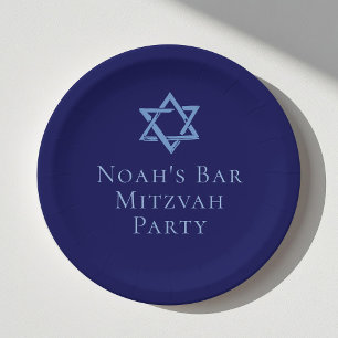 Royal Blue Bar Mitzvah Party Star of David Paper Plate