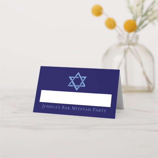 Royal Blue Bar Mitzvah Party Star of David Place Card (Front)