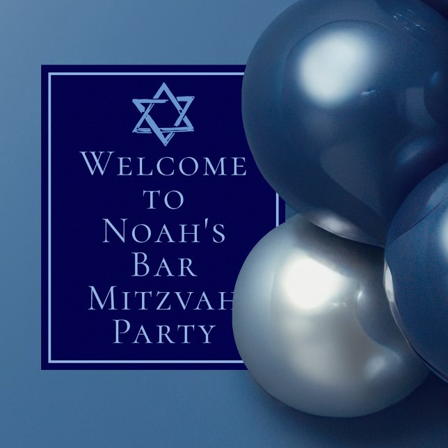 Royal Blue Bar Mitzvah Photo Star of David Party Poster (Creator Uploaded)