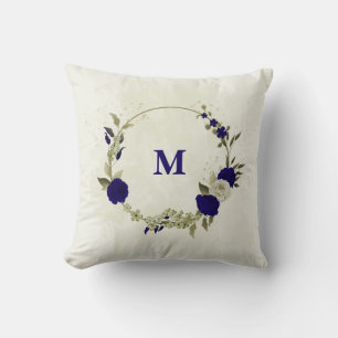 Royal blue beige floral cushion