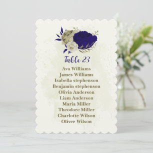 Royal blue beige floral seating chart card