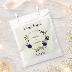 Royal blue beige floral wedding favour bag