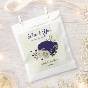 Royal blue beige floral wedding favour bag