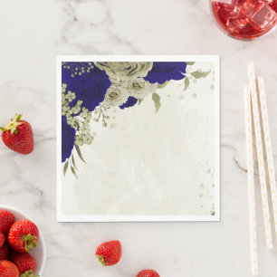 Royal blue beige floral wedding napkin