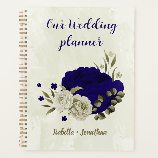 Royal blue beige floral wedding planner (Front)