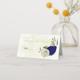 Royal blue beige flowers botanical wedding place card