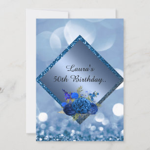 Royal blue birthday online custom flower birthday invitation