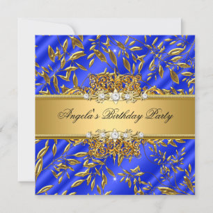 Royal Blue Birthday Party Gold Jewel Image Invitation