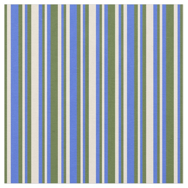 Royal Blue, Bisque, and Dark Olive Green Pattern Fabric (Close Up)