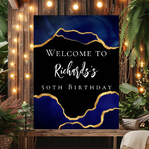 Royal blue black agate welcome birthday poster