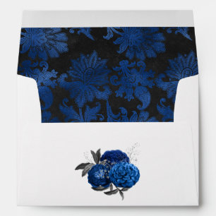 Royal Blue, Black and Silver Floral Wedding Envelope