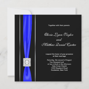 Royal Blue Black Blue Bow Wedding Invitation