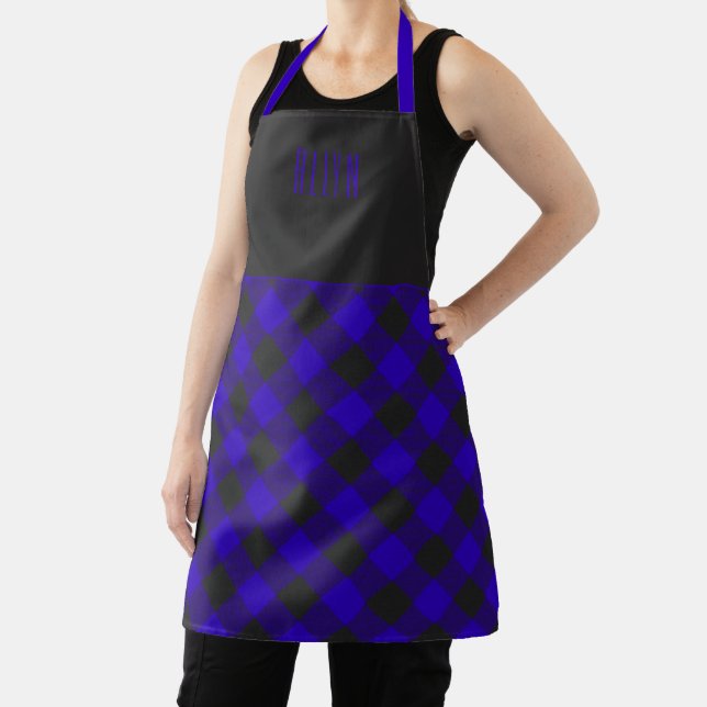 Royal Blue Black Buffalo Plaid Check Apron (Insitu)