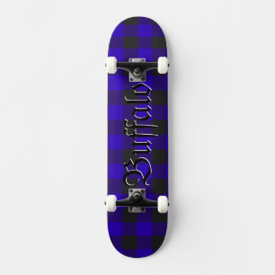 Royal Blue Black Buffalo Plaid Check Skateboard