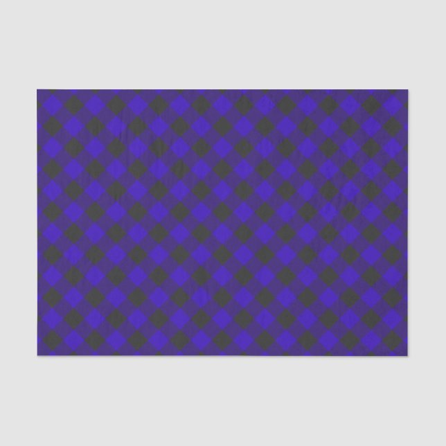 Royal Blue Black Buffalo Plaid Check Tissue Paper (Front)