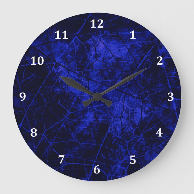 Royal Blue Black Crackle Lacquer Grunge Texture Large Clock (Front)
