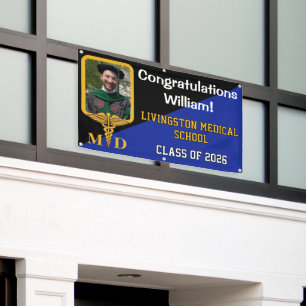 Royal Blue/Black/Gold Medical School Graduation Banner