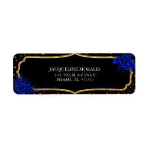 Royal Blue Black Gold Quinceanera Return Address Label