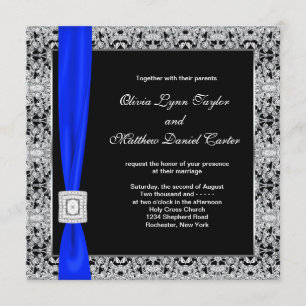 Royal Blue Black Lace Wedding Invitation